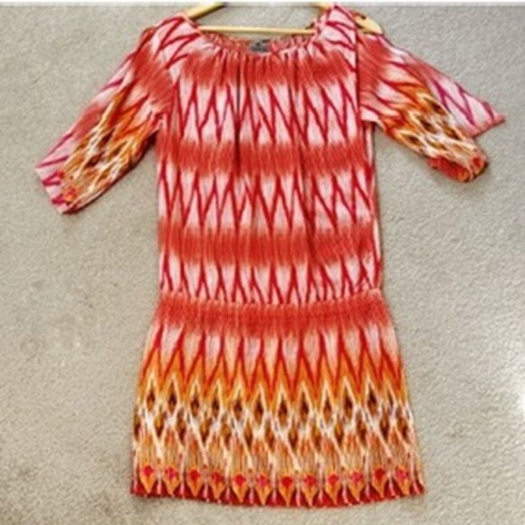 Bespoke Silk Dress SW3 Bespoke Split Sleeve Mini Dress Sunset Aztec Motif Small - Picture 10 of 16